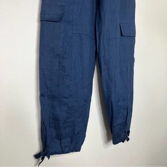 Magaschoni navy blue linen jogger style pants S - Picture 3 of 7